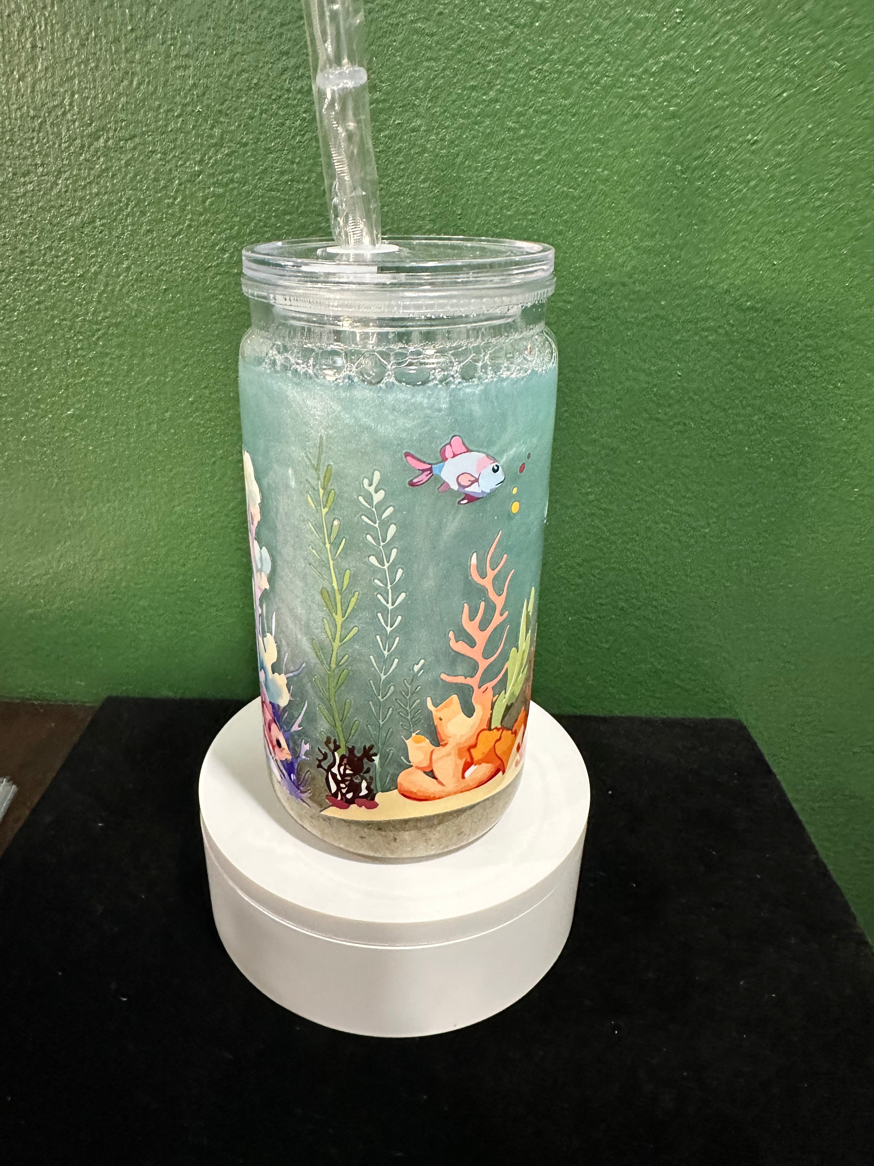 16oz SnowGlobe Dolphins Beach Design.