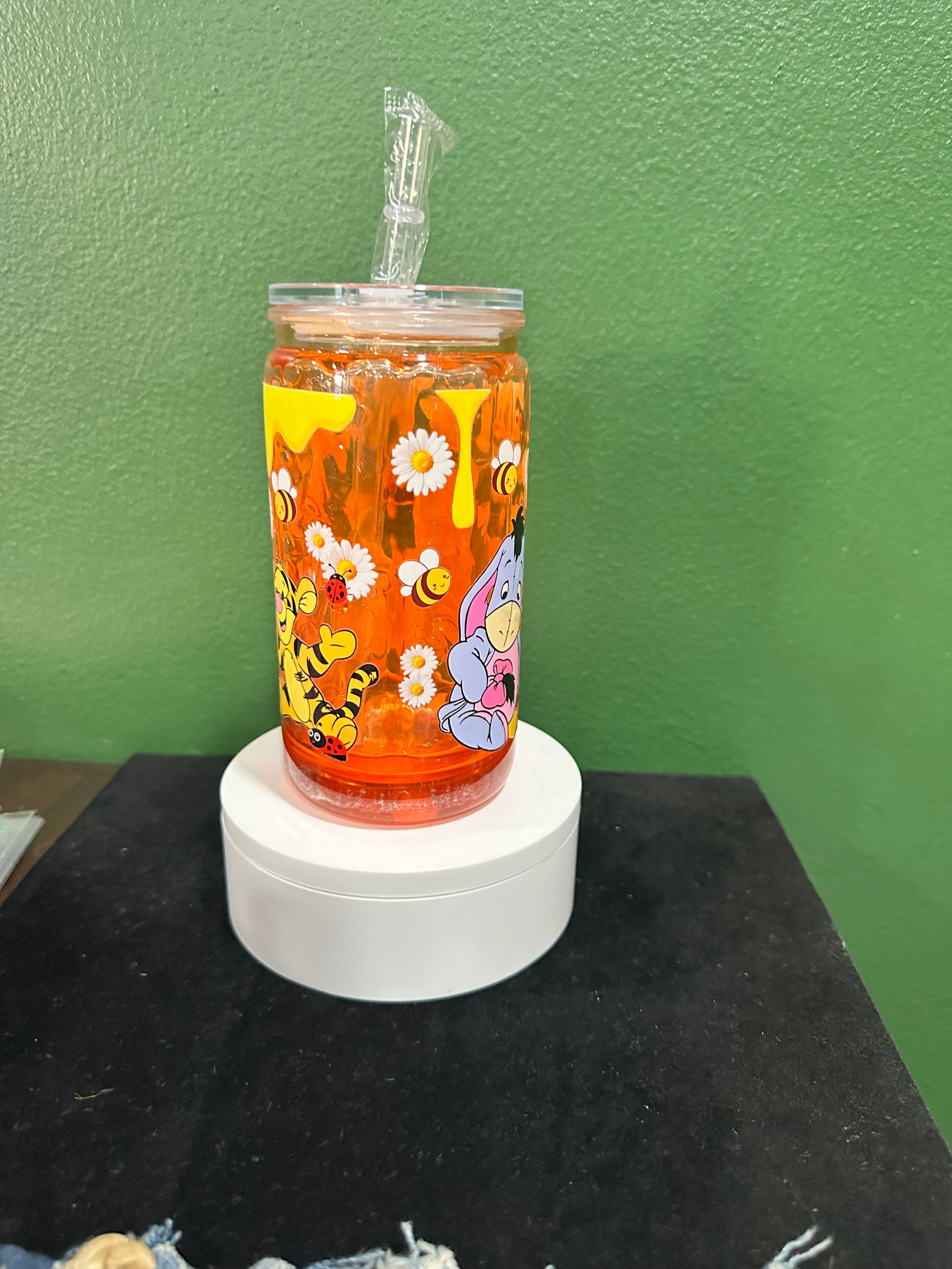 16oz Winnie the Pooh Honey Drip Snowglobe Tumbler .
