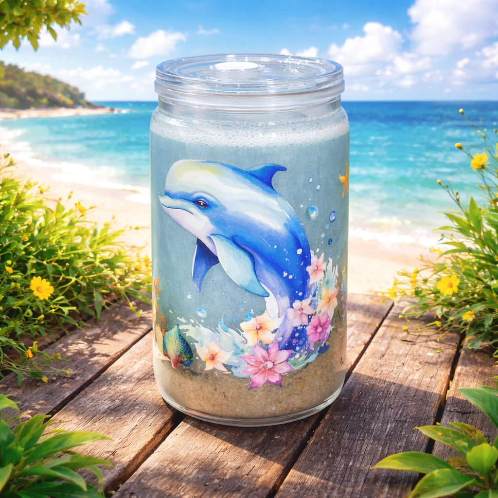 16oz SnowGlobe Dolphins Beach Design.