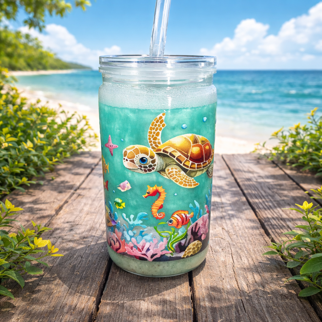 Sea Turtle 16oz Snowglobe Tumbler.