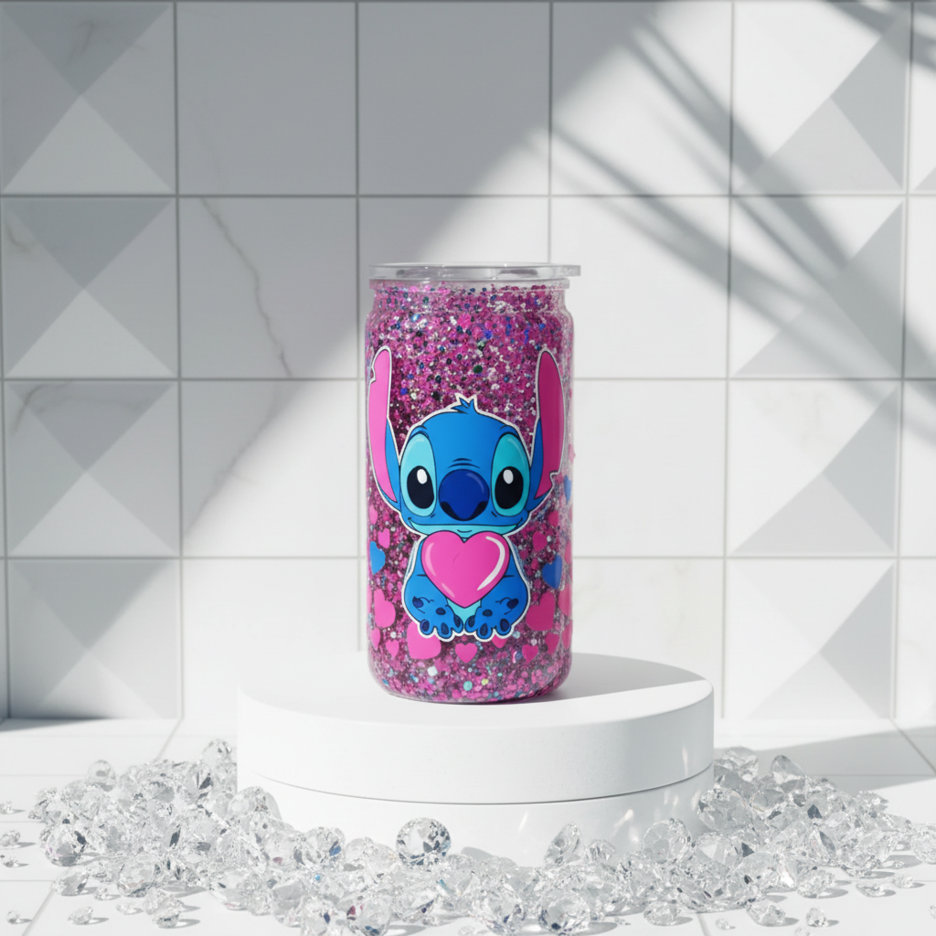 16oz Snowglobe Glitter Stitch Design